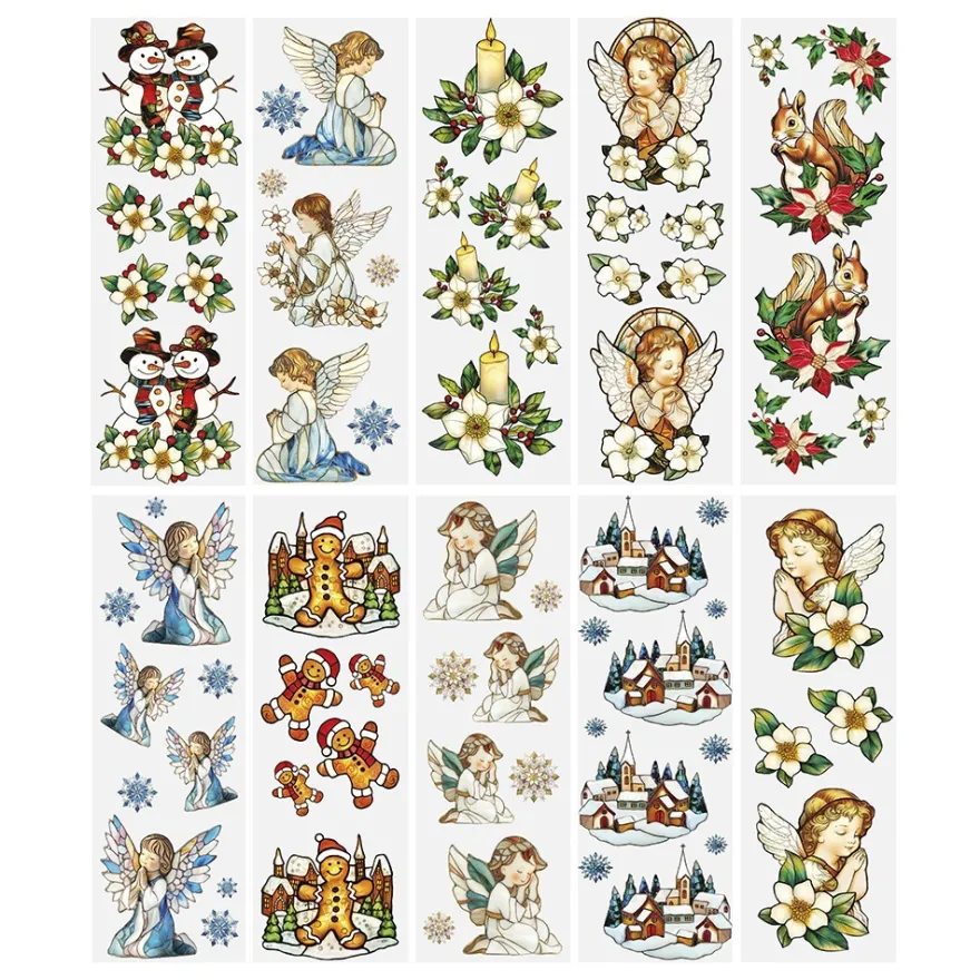 Transparent-Sticker, Weihnachten, Glasoptik, verschiedene Designs, 10cm x 30cm, 10 Bogen