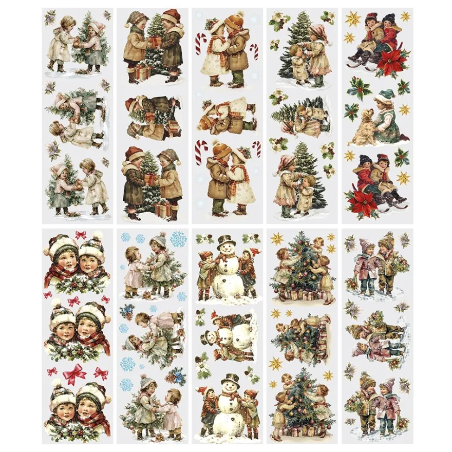 Transparent-Sticker, Winter-Kinder, verschiedene Designs, 10cm x 30cm, 10 Bogen