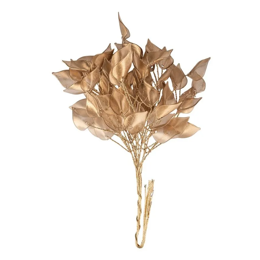 Traum-Zweige Aurelia, mit edlen Acryl-Blättern, goldener Draht, hellgoldene Blätter, 10 Stück