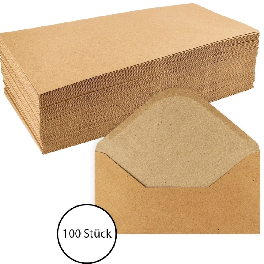 Umschläge, Kraftpapier, DIN lang (11cm x 22cm), 110 g/m², 100 Stück