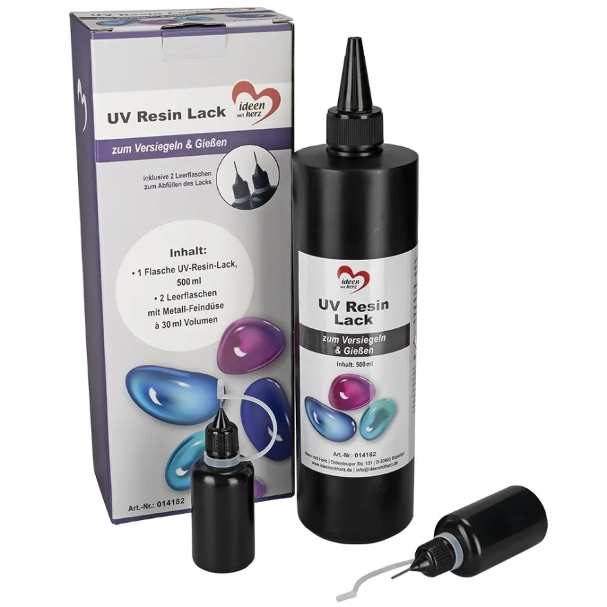 UV-Resin-Lack, zum Versiegeln & Gießen, 500ml, inkl. 2 Leerflaschen à 30ml