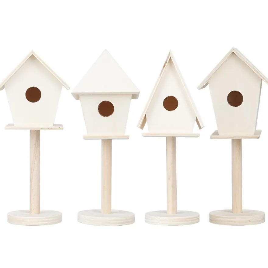 Vogelhäuschen aus Holz, zum Aufstellen, 4 verschiedene Größen, 4 Stück