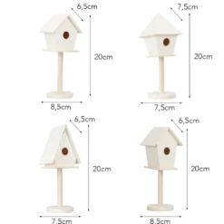 Vogelhäuschen aus Holz, zum Aufstellen, 4 verschiedene Größen, 4 Stück