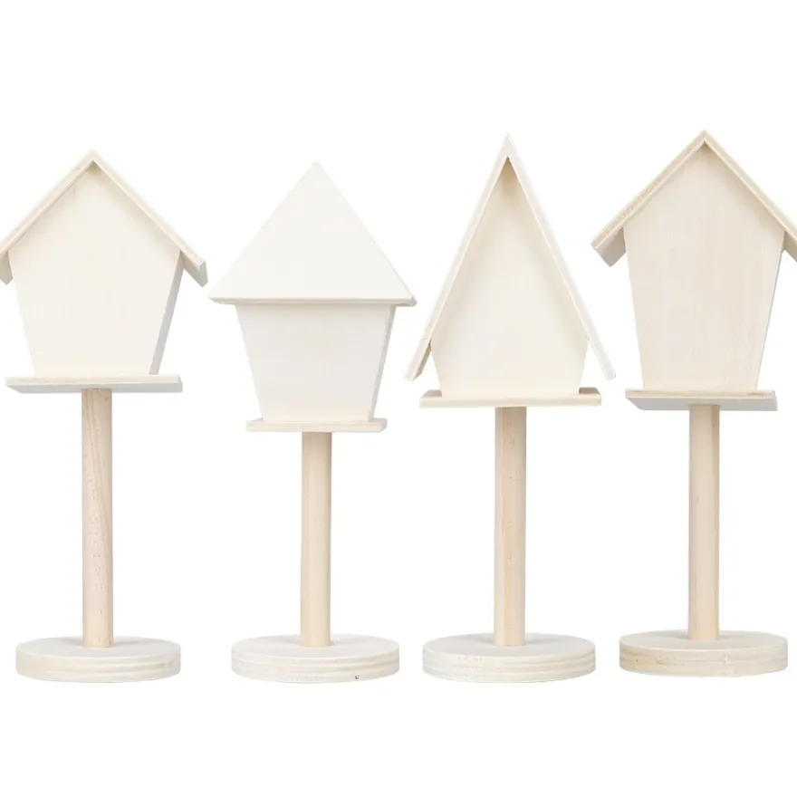 Vogelhäuschen aus Holz, zum Aufstellen, 4 verschiedene Größen, 4 Stück