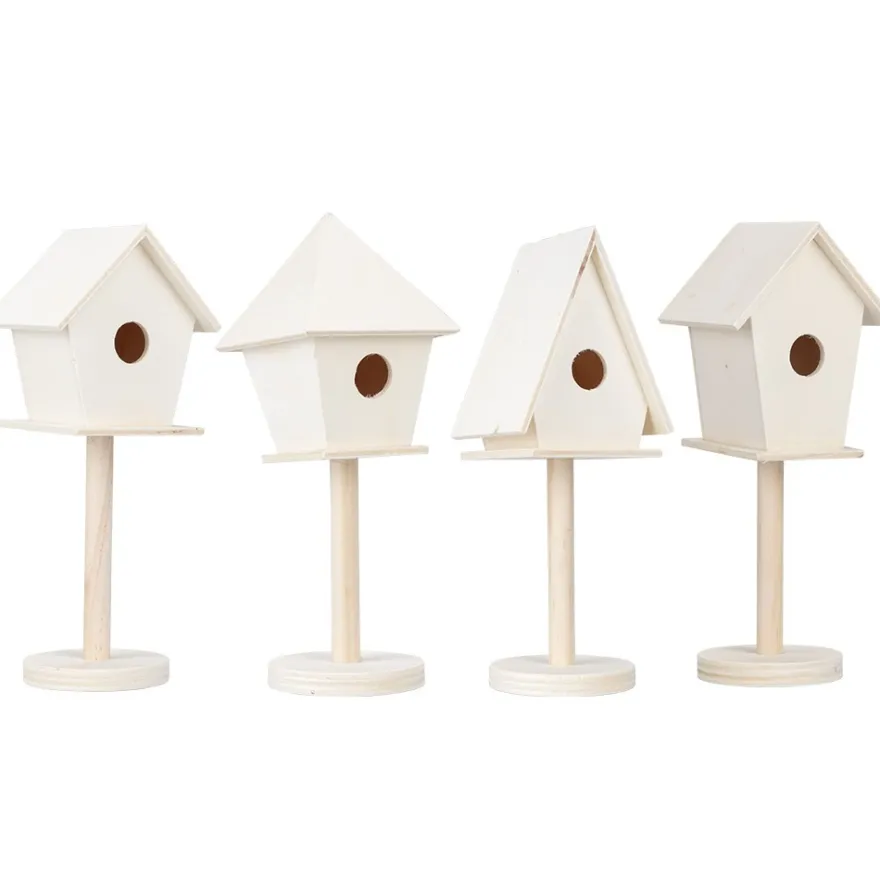 Vogelhäuschen aus Holz, zum Aufstellen, 4 verschiedene Größen, 4 Stück