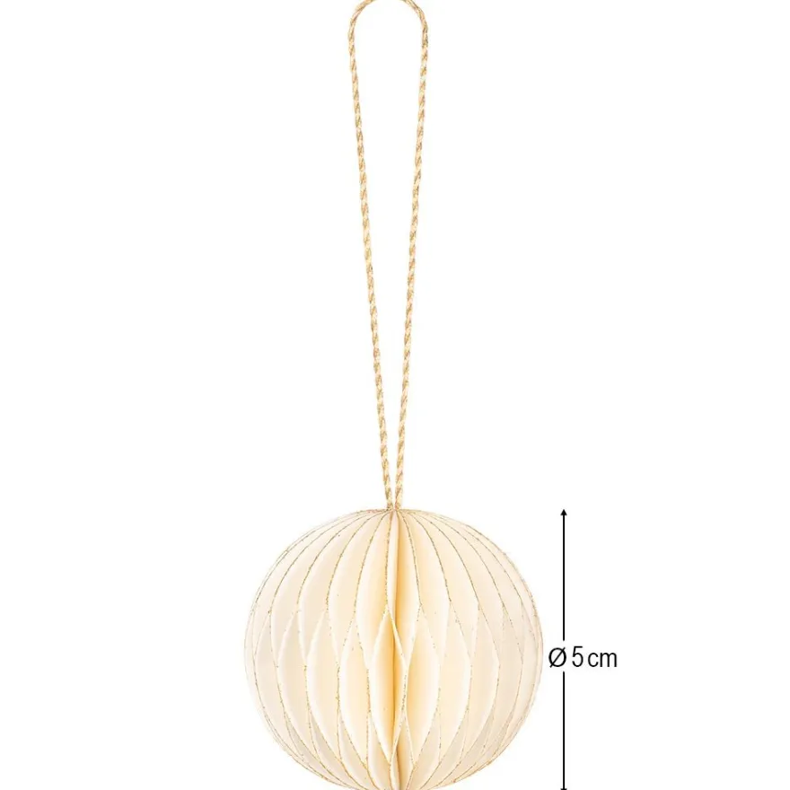 Waben-Kugeln, zum Aufhängen, Ø5cm, cremeweiß mit goldenem Rand, 6 Stück