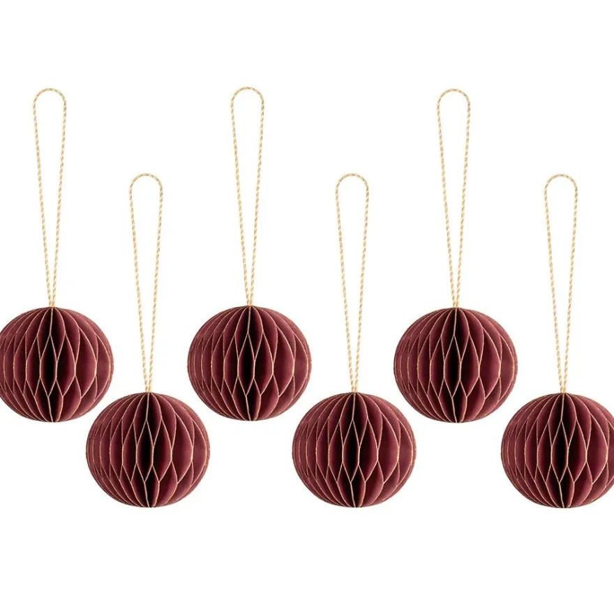 Waben-Kugeln, zum Aufhängen, Ø5cm, dunkelrot mit goldenem Rand, 6 Stück