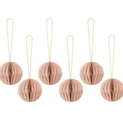 Waben-Kugeln, zum Aufhängen, Ø5cm, rosé mit goldenem Rand, 6 Stück