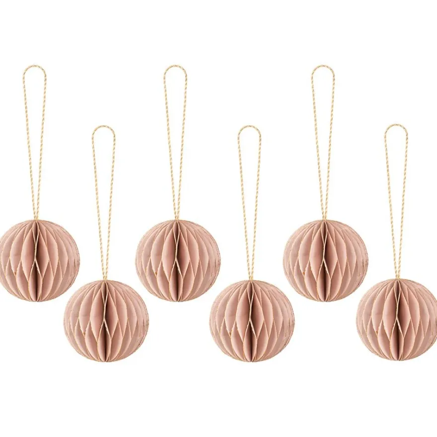 Waben-Kugeln, zum Aufhängen, Ø5cm, rosé mit goldenem Rand, 6 Stück