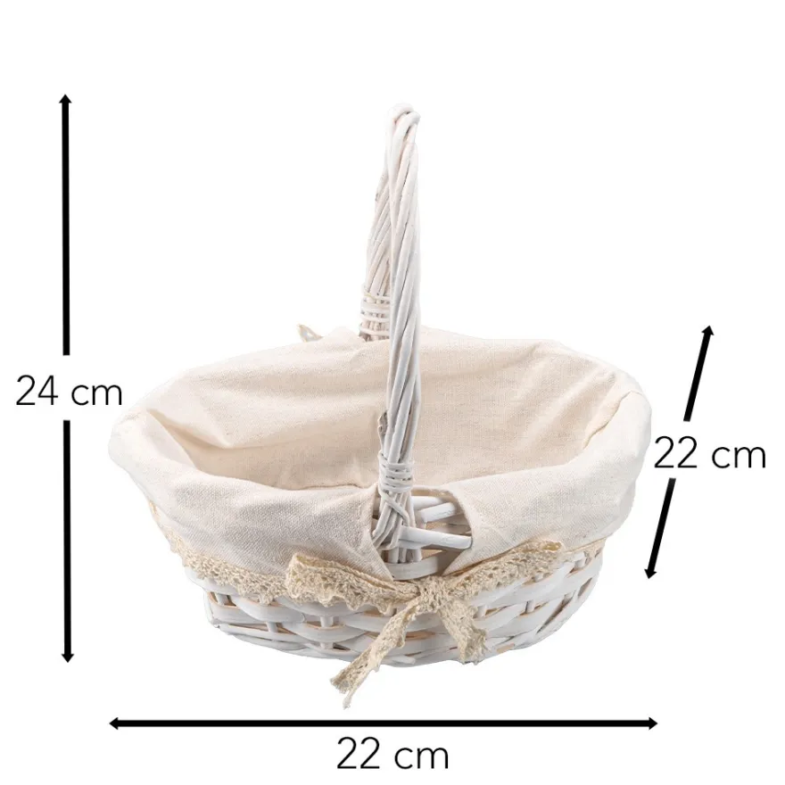 Weidenkorb, 22cm x 20cm, 24cm hoch, weiß mit naturfarbenem Stoff