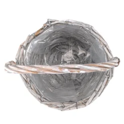 Weidenkorb, mit Henkel & Folie, Ø15cm, 26cm hoch, grau mit transparenter Folie