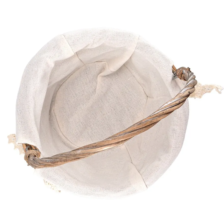 Weidenkörbe, 2 Größen, naturfarben mit naturweißem Stoff, Henkel klappbar, 2 Stück