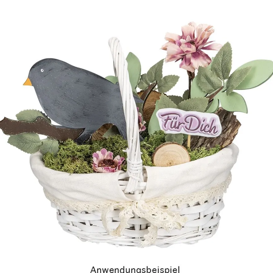 Weidenkörbe, 3 Größen, weiß mit naturweißem Stoff, Henkel klappbar, 3 Stück