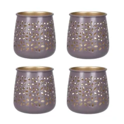 Windlichter mit Blumen-Ornamentik, 9,5cm hoch, mauve, 4 Stück