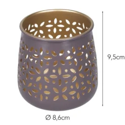 Windlichter mit Blumen-Ornamentik, 9,5cm hoch, mauve, 4 Stück