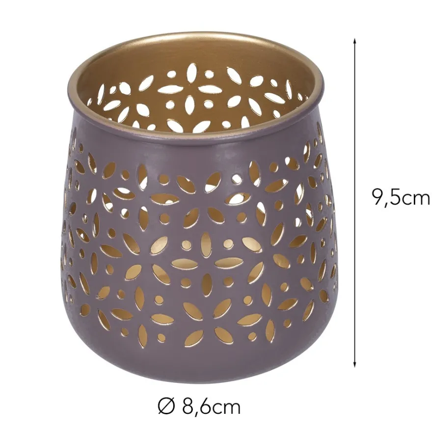 Windlichter mit Blumen-Ornamentik, 9,5cm hoch, mauve, 4 Stück