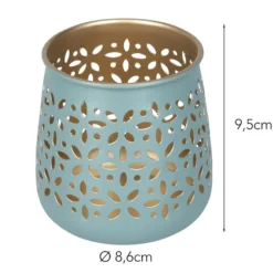 Windlichter mit Blumen-Ornamentik, 9,5cm hoch, petrol, 4 Stück