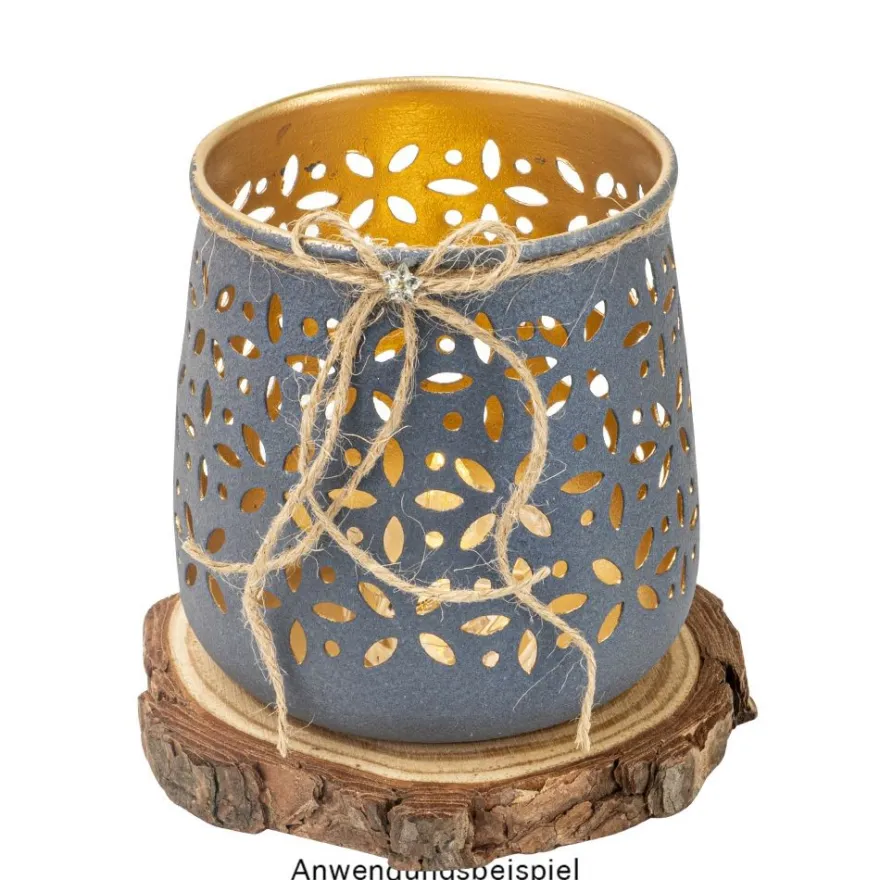 Windlichter mit Blumen-Ornamentik, 9,5cm hoch, petrol, 4 Stück
