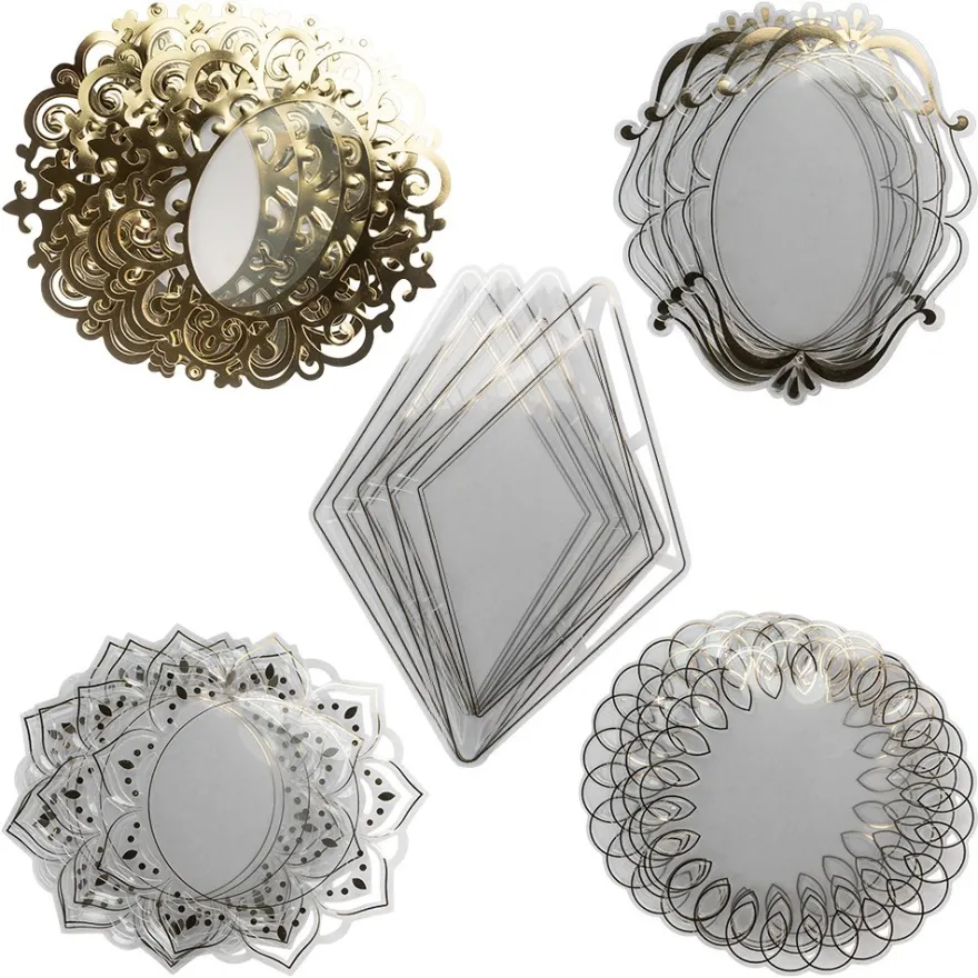Windradfolien-Scheiben, Gold & Stanzornamentik, versch. Designs, 500µ, transparent, 20 Stück