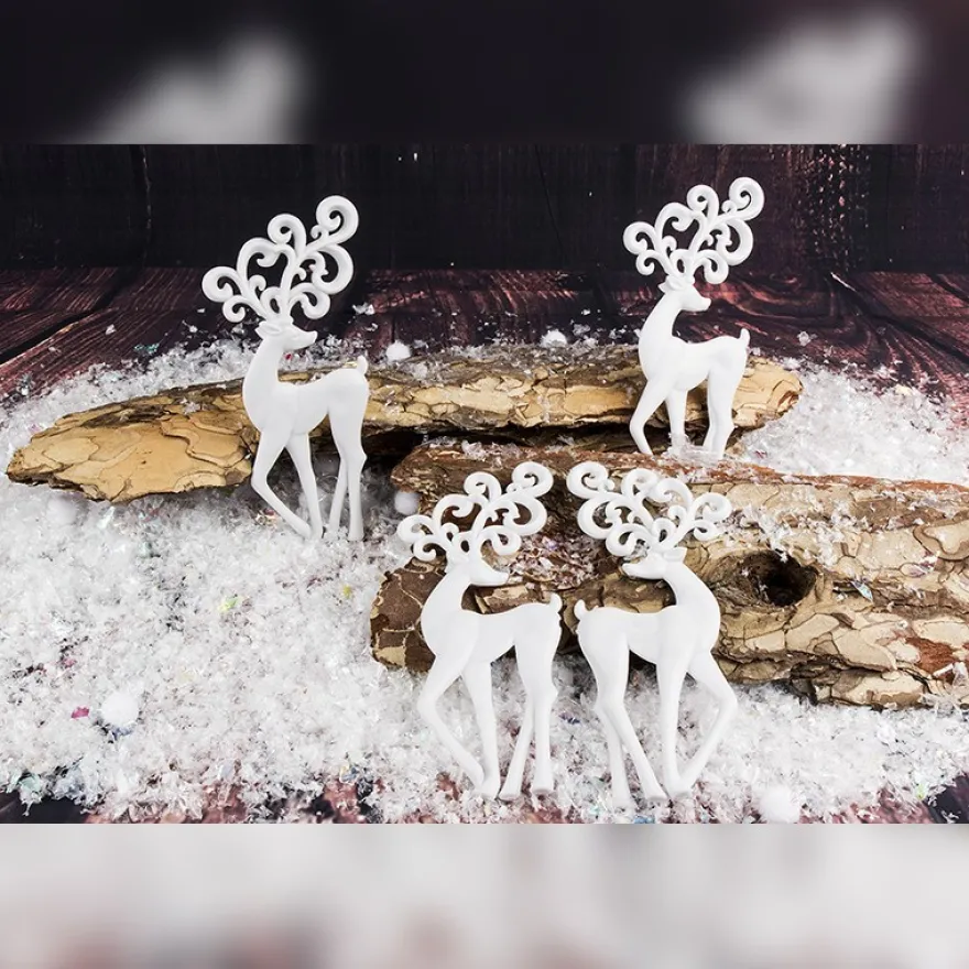 Winter-Deko, Rohling, Hirsch 2, 7cm x 16,5cm, weiß, 4 Stück