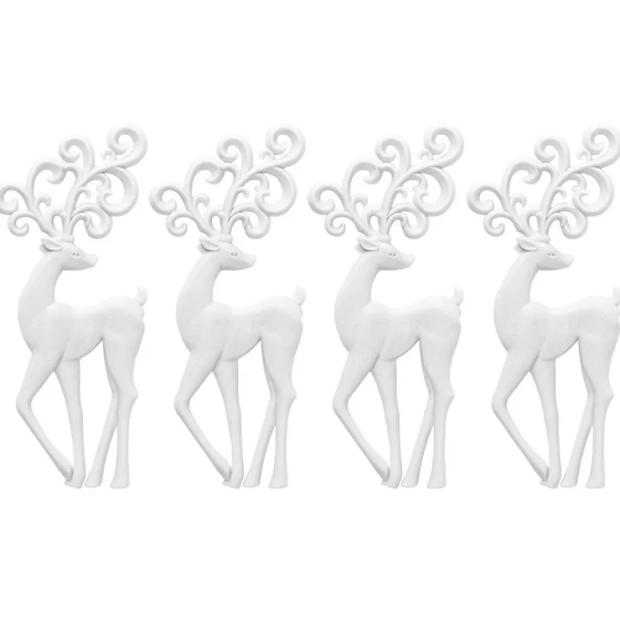 Winter-Deko, Rohling, Hirsch 2, 7cm x 16,5cm, weiß, 4 Stück