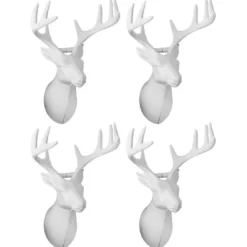 Winter-Deko, Rohling, Hirschkopf 1, 6,5cm x 7,5cm x 10,5cm, weiß, 4 Stück