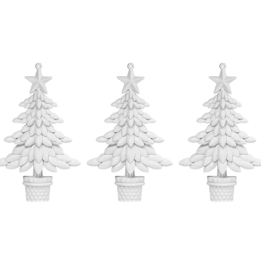 Winter-Deko, Tannenbaum 3, Rohlinge, 9,5cm x 10cm, weiß, 3 Stück