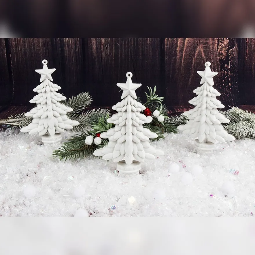 Winter-Deko, Tannenbaum 3, Rohlinge, 9,5cm x 10cm, weiß, 3 Stück