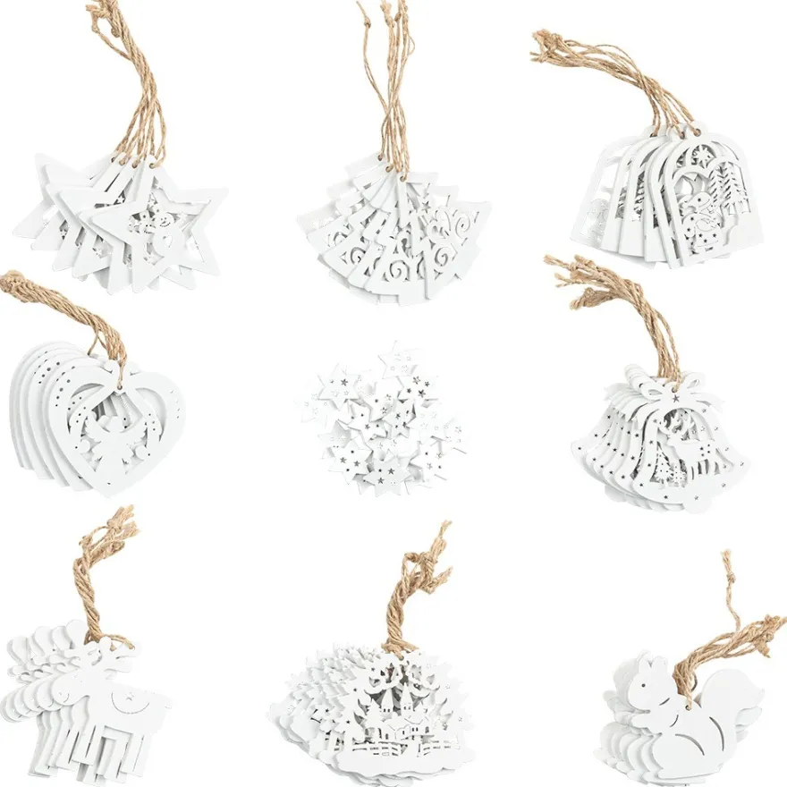 Winterliche Anhänger, Holz, 2,5cm bis 7cm groß, 3mm stark, versch. Designs, weiß, 68 Stück
