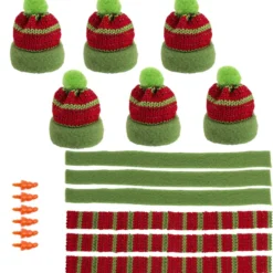 Winter-Outfit 3, Mützen, Schals & Nasen, 18-teilig, für Ø 6cm, grün/rot
