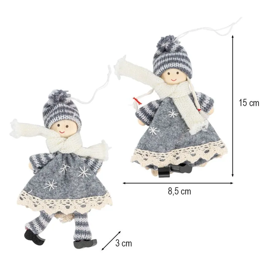 Winter-Püppchen, Ida & Piet, 15cm hoch, grau/creme, 2 Stück