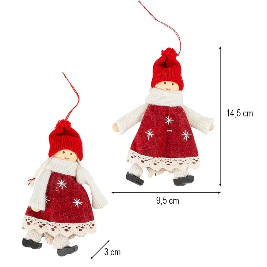 Winter-Püppchen, Madita & Torben, 14,5cm hoch, rot/creme, 2 Stück