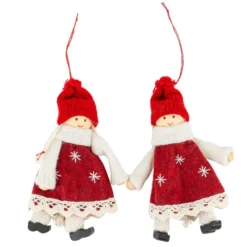 Winter-Püppchen, Madita & Torben, 14,5cm hoch, rot/creme, 2 Stück