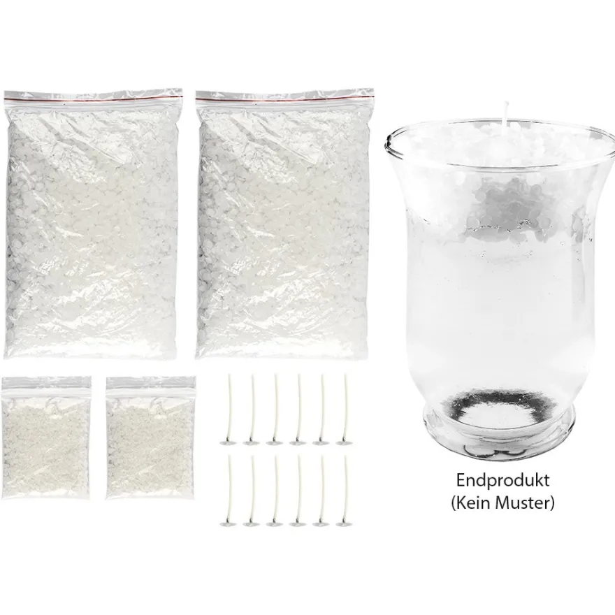 Wunderwelt-Kerze, 2x 10g Gel-Kristalle, 2x 300g Wachsplättchen, 12 Kerzendochte