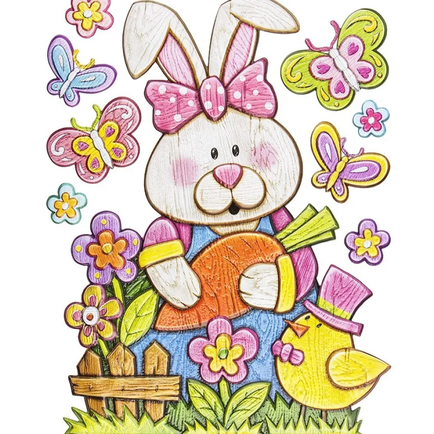 XL Relief-Sticker für die Wand, Osterhase mit Küken, 35cm x 27,5cm