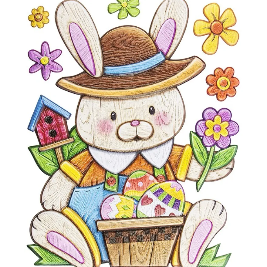 XL Relief-Sticker für die Wand, Osterhase mit Eierkorb, 35cm x 27,5cm