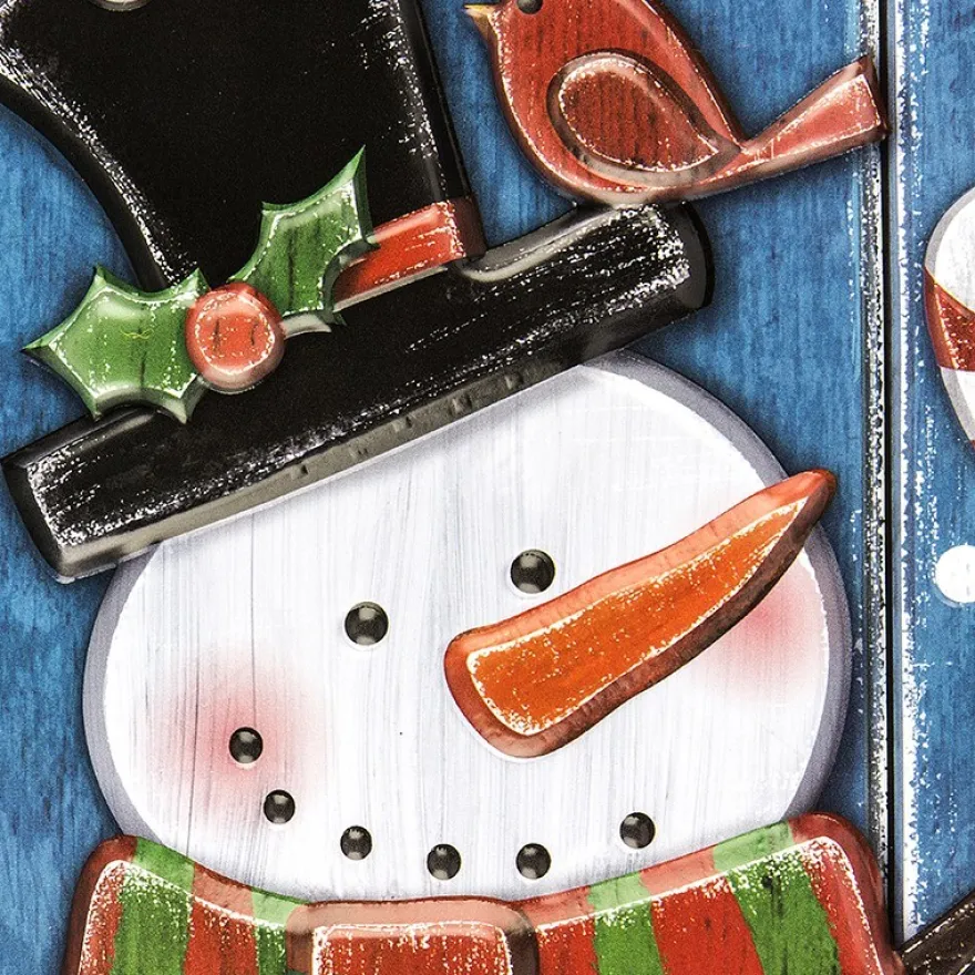 XL Relief-Sticker in Holz-Optik, Schneemann auf Holzpaneelen, 41cm x 24cm