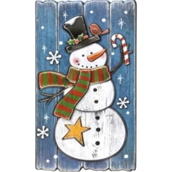 XL Relief-Sticker in Holz-Optik, Schneemann auf Holzpaneelen, 41cm x 24cm