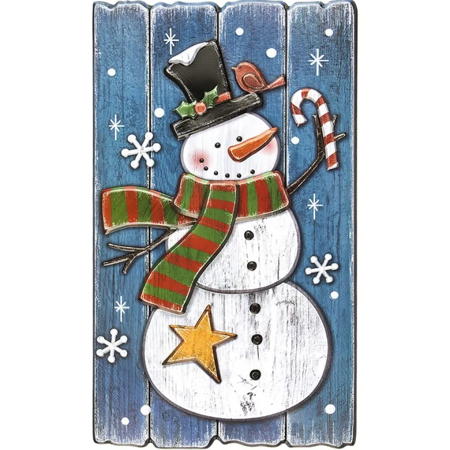 XL Relief-Sticker in Holz-Optik, Schneemann auf Holzpaneelen, 41cm x 24cm