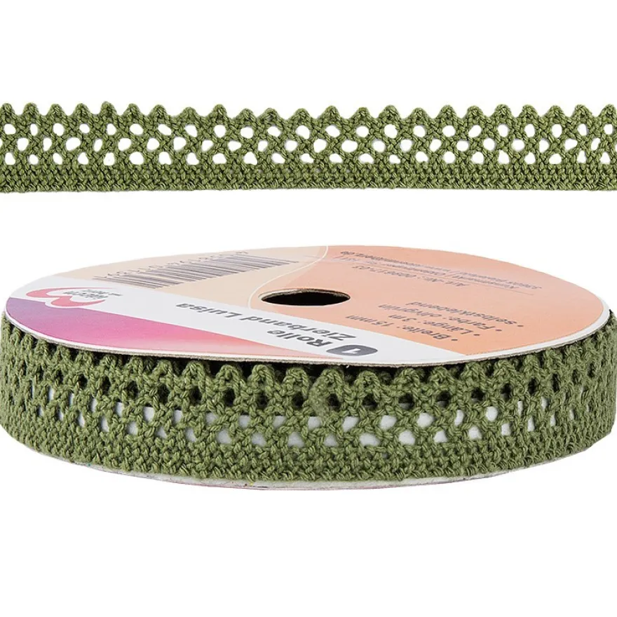 Zierband Luisa, 3m lang, 15mm breit, selbstklebend, olivgrün