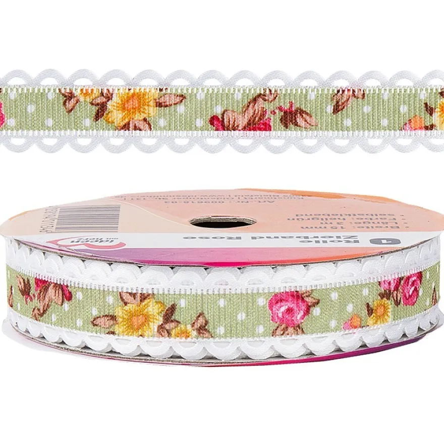 Zierband Rose, 3m lang, 15mm breit, selbstklebend, hellgrün