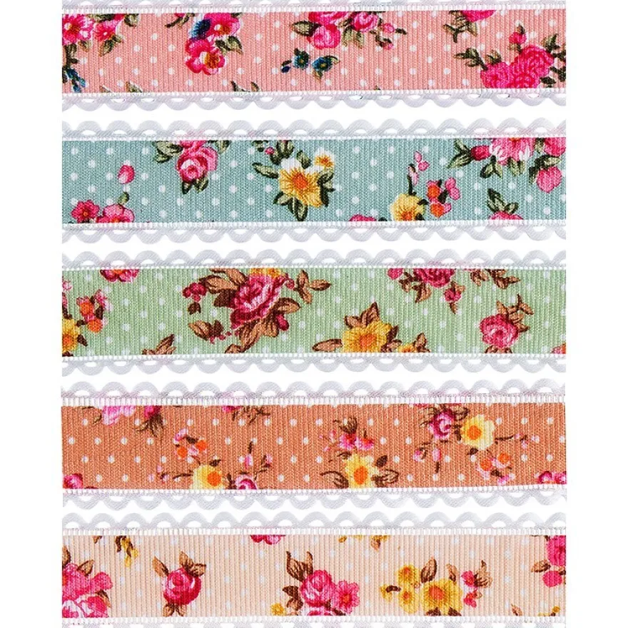 Zierbänder "Rose", 1m lang, 2,5cm breit, 5 Stück