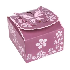 Zier-Faltboxen, Design 4, 10cm x 9cm x 6cm, aubergine mit rosafarbener Perlmuttveredelung, 10 Stück