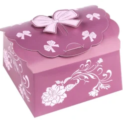 Zier-Faltboxen, Design 3, 12cm x 12cm x 6cm, aubergine mit rosafarbener Perlmuttveredelung, 10 Stück