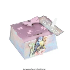 Zier-Faltboxen, Design 3, 7cm x 7cm x 3,5cm, aubergine mit rosafarbener Perlmuttveredelung, 10 Stück