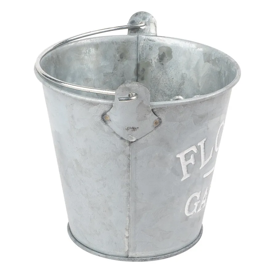 Zink-Eimer mit Henkel, Ø 9cm, 9cm hoch, mit Schriftprägung, 4 Stück