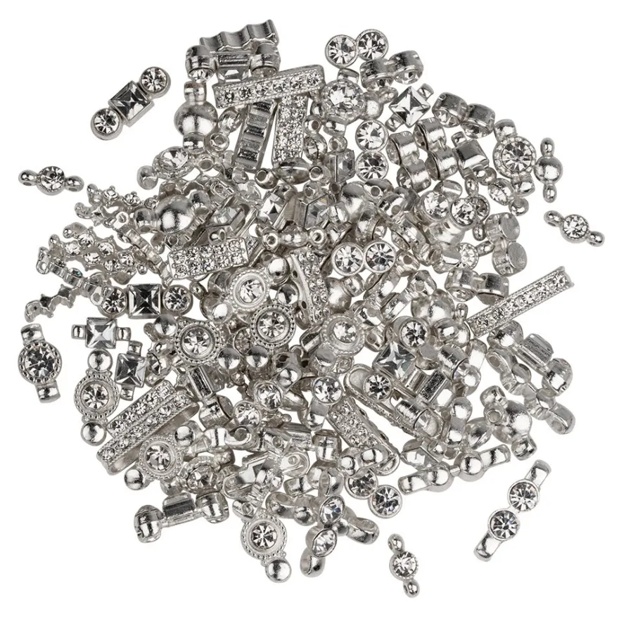 Zwischenperlen, Strass, facettiert, kristallklar, versch. Größen und Designs, silber, 120 Stück