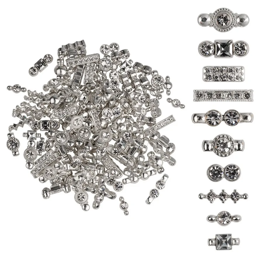 Zwischenperlen, Strass, facettiert, kristallklar, versch. Größen und Designs, silber, 120 Stück