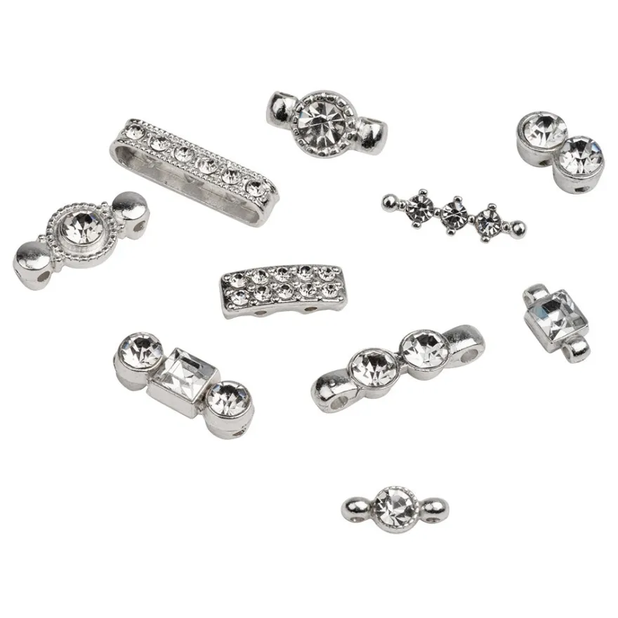 Zwischenperlen, Strass, facettiert, kristallklar, versch. Größen und Designs, silber, 120 Stück